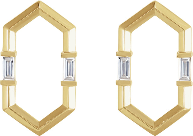 14K Gold Straight Baguette Natural Diamond Geometric Earrings – 4mm Stones - Yellow Gold - view 2