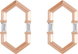 14K Gold Straight Baguette Natural Diamond Geometric Earrings – 4mm Stones - Rose Gold - view 2