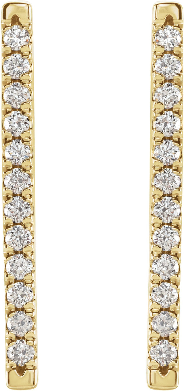 14K Gold Round Natural Diamond French-Set Bar Earrings - Yellow Gold - view 2