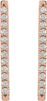 14K Gold Round Natural Diamond French-Set Bar Earrings - Rose Gold - view 2