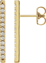 14K Gold Round Natural Diamond French-Set Bar Earrings - Yellow Gold