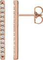 14K Gold Round Natural Diamond French-Set Bar Earrings - Rose Gold