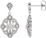 14K Gold Straight Baguette Natural Diamond Vintage-Inspired Earrings - White Gold