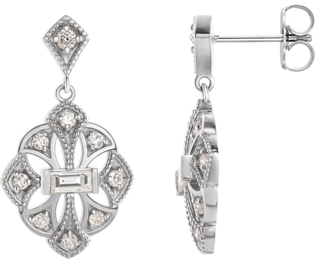 Platinum Straight Baguette Natural Diamond Vintage-Inspired Earrings