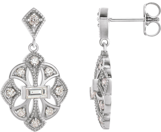 Platinum Straight Baguette Natural Diamond Vintage-Inspired Earrings