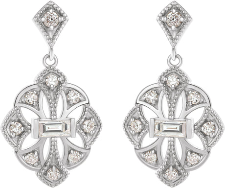 Platinum Straight Baguette Natural Diamond Vintage-Inspired Earrings - view 2