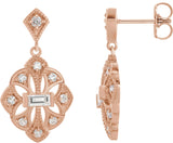 14K Gold Straight Baguette Natural Diamond Vintage-Inspired Earrings - Rose Gold