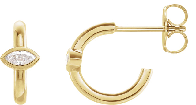 14K Gold Marquise Natural Diamond Accented Huggie Earrings - Yellow Gold