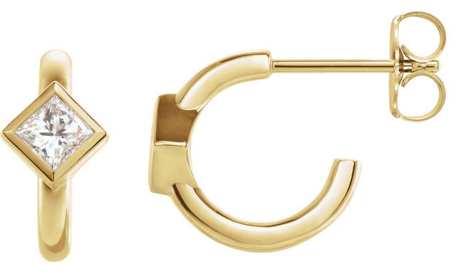14K Gold Marquise Natural Diamond Accented Huggie Earrings - Yellow Gold