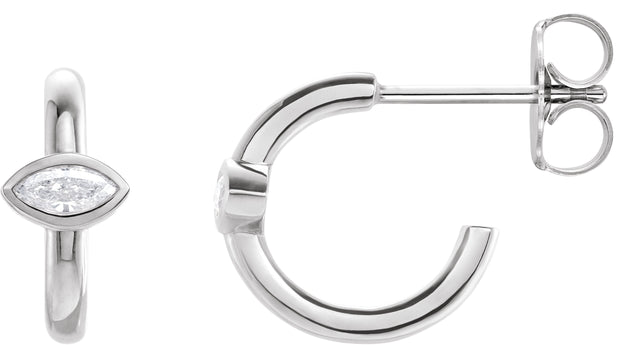 Platinum Marquise Natural Diamond Accented Huggie Earrings