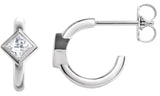 14K Gold Marquise Natural Diamond Accented Huggie Earrings - White Gold