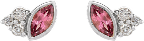Platinum Marquise Natural Pink Tourmaline Accented Bezel-Set Earrings - view 2