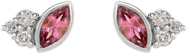 Platinum Marquise Natural Pink Tourmaline Accented Bezel-Set Earrings - view 2