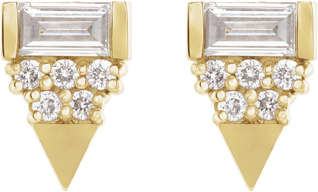 14K Gold Straight Baguette Natural Diamond Geometric Earrings – 4x2mm - Yellow Gold - view 2