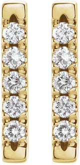 14K Gold Round Natural Diamond French-Set Bar Earrings - Yellow Gold - view 2