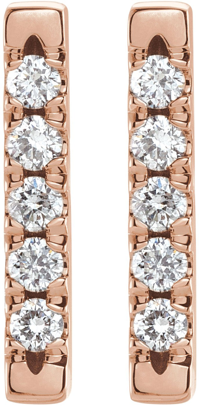 14K Gold Round Natural Diamond French-Set Bar Earrings - Rose Gold - view 2