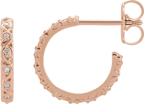 14K Gold Round Natural Diamond Sculptural Hoop Earrings - Rose Gold
