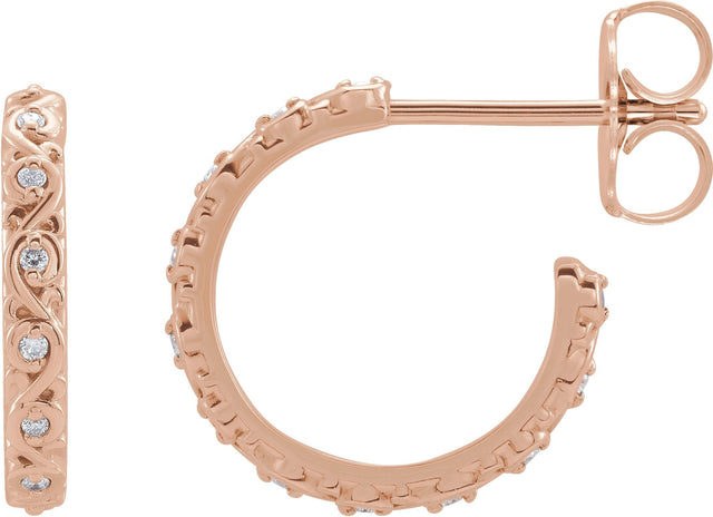 14K Gold Round Natural Diamond Sculptural Hoop Earrings - Rose Gold
