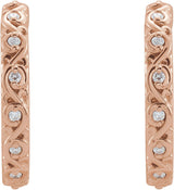 14K Gold Round Natural Diamond Sculptural Hoop Earrings - Rose Gold - view 2