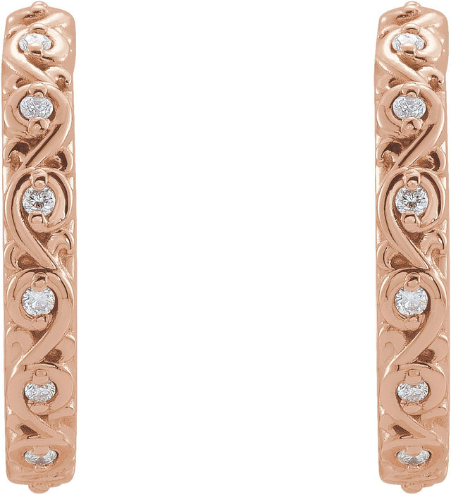 14K Gold Round Natural Diamond Sculptural Hoop Earrings - Rose Gold - view 2