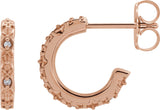 14K Gold Round Natural Diamond Vintage-Inspired J-Hoop Earrings - Rose Gold