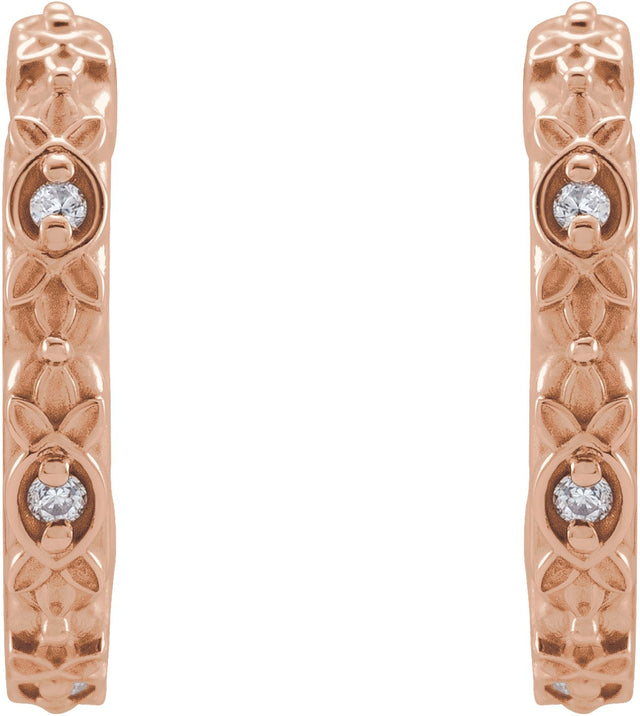 14K Gold Round Natural Diamond Vintage-Inspired J-Hoop Earrings - Rose Gold - view 2