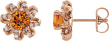14K Gold Natural Citrine Round 4-Prong Halo-Style Twist Earrings - Rose Gold