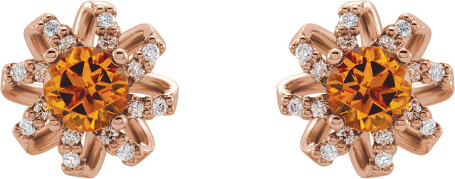 14K Gold Natural Citrine Round 4-Prong Halo-Style Twist Earrings - Rose Gold - view 2