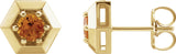 14K Gold Natural Citrine Round 3-Prong Geometric Earrings - Yellow Gold