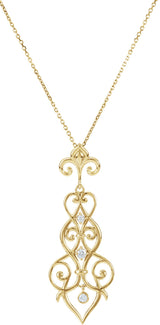 14K Gold Round Natural Diamond Fleur-de-lis Necklace or Pendant – 1/6 CTW