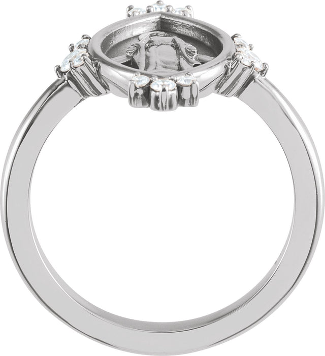 14K Gold Round Natural Diamond Miraculous Medal Ring - White Gold - view 2