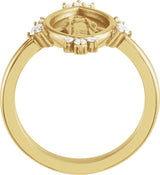 14K Gold Round Natural Diamond Miraculous Medal Ring - Yellow Gold - view 2