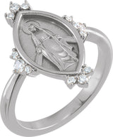 Platinum Round Natural Diamond Miraculous Medal Ring