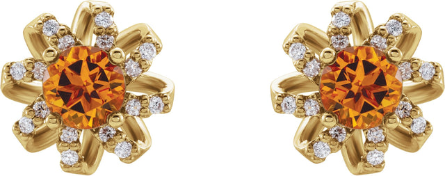 14K Gold Natural Citrine Round 4-Prong Halo-Style Twist Earrings - Yellow Gold - view 2