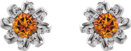 Platinum Natural Citrine Round 4-Prong Halo-Style Twist Earrings - view 2