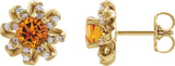 14K Gold Natural Citrine Round 4-Prong Halo-Style Twist Earrings - Yellow Gold