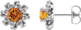 14K Gold Natural Citrine Round 4-Prong Halo-Style Twist Earrings - White Gold