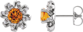 Platinum Natural Citrine Round 4-Prong Halo-Style Twist Earrings