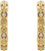 14K Gold Round Natural Diamond Vintage-Inspired J-Hoop Earrings - Yellow Gold - view 2