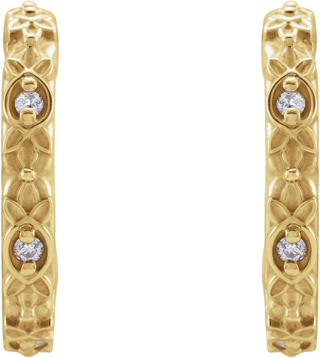 14K Gold Round Natural Diamond Vintage-Inspired J-Hoop Earrings - Yellow Gold - view 2