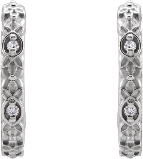 Platinum Round Natural Diamond Vintage-Inspired J-Hoop Earrings - view 2