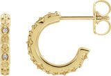 14K Gold Round Natural Diamond Vintage-Inspired J-Hoop Earrings - Yellow Gold