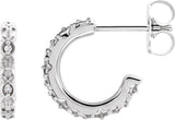 Platinum Round Natural Diamond Vintage-Inspired J-Hoop Earrings