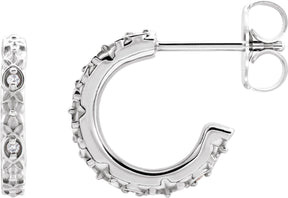 Platinum Round Natural Diamond Vintage-Inspired J-Hoop Earrings