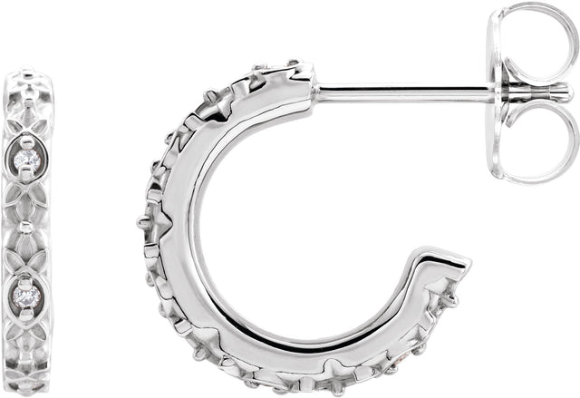 Platinum Round Natural Diamond Vintage-Inspired J-Hoop Earrings