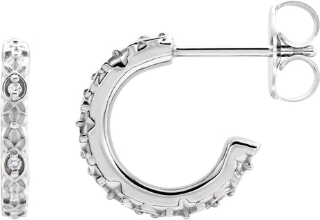 14K Gold Round Natural Diamond Vintage-Inspired J-Hoop Earrings - White Gold