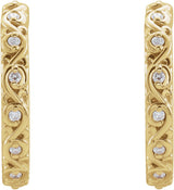 14K Gold Round Natural Diamond Sculptural Hoop Earrings - Yellow Gold - view 2