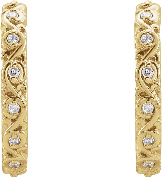 14K Gold Round Natural Diamond Sculptural Hoop Earrings - Yellow Gold - view 2