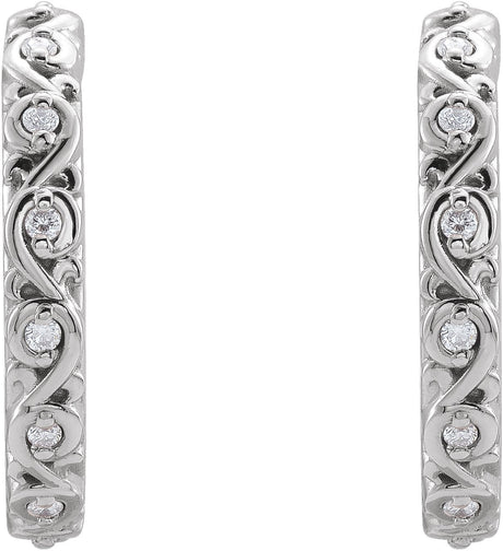 Platinum Round Natural Diamond Sculptural Hoop Earrings - view 2