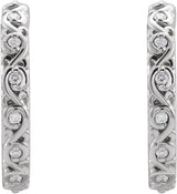 14K Gold Round Natural Diamond Sculptural Hoop Earrings - White Gold - view 2